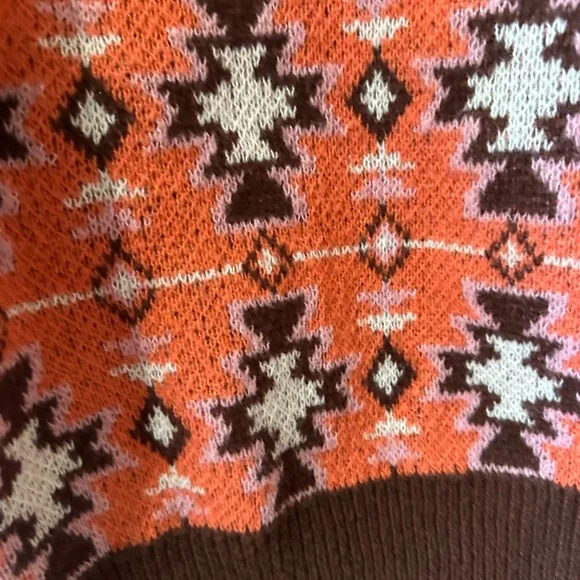 Cozy Brown and Red Patterned Women's Sweater - Picture 5 of 7